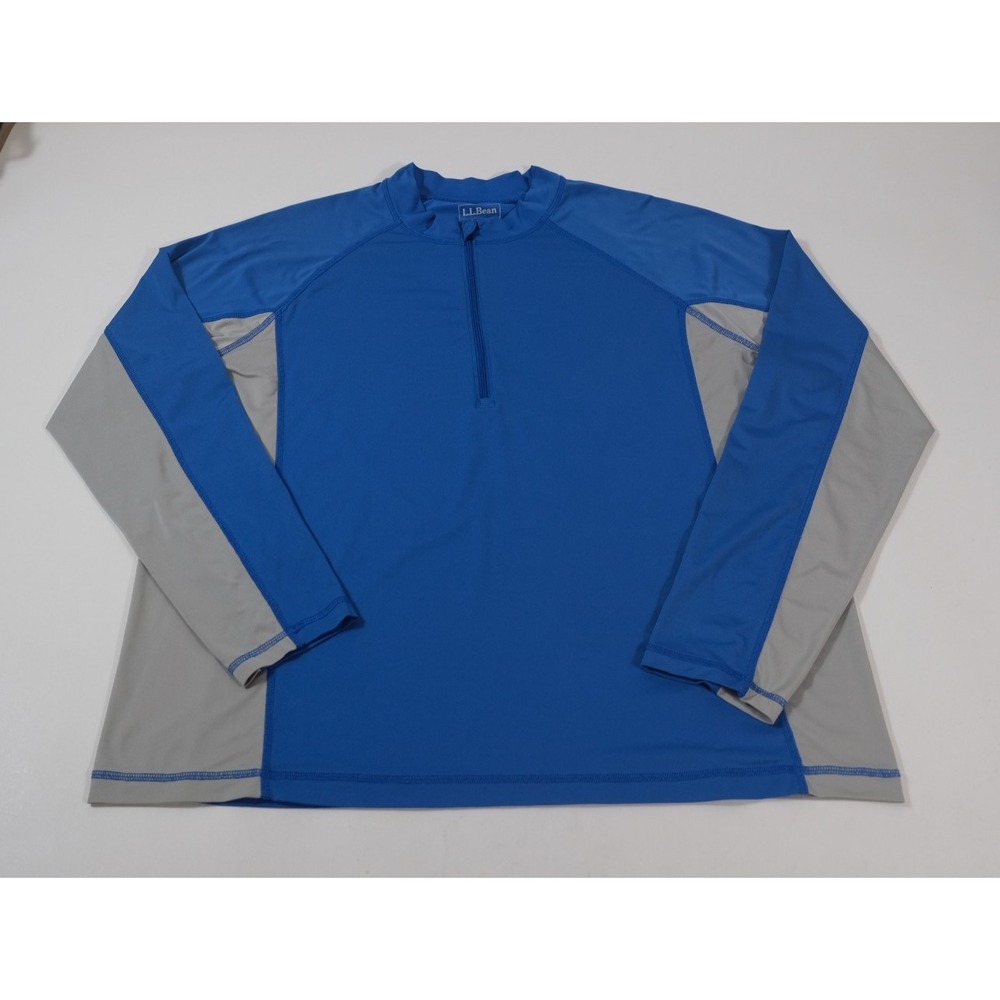 LL Bean Rash Guard Men L Blue Gray 286406 Quarter Zip Long Sleeve Swim Shirt UPF